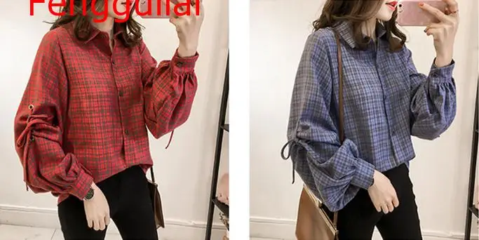 Fengguilai Shirt Blue Red Plaid Casual Blusas Mujer Women Spring Autumn Lantern Sleeve Bow Blouses Shirt Loose Fashion Tops 2019
Fengguilai Shirt Blue Red Plaid Casual Blusas Mujer Women Spring Autumn Lantern Sleeve Bow Blouses Shirt Loose Fashion Tops 2019