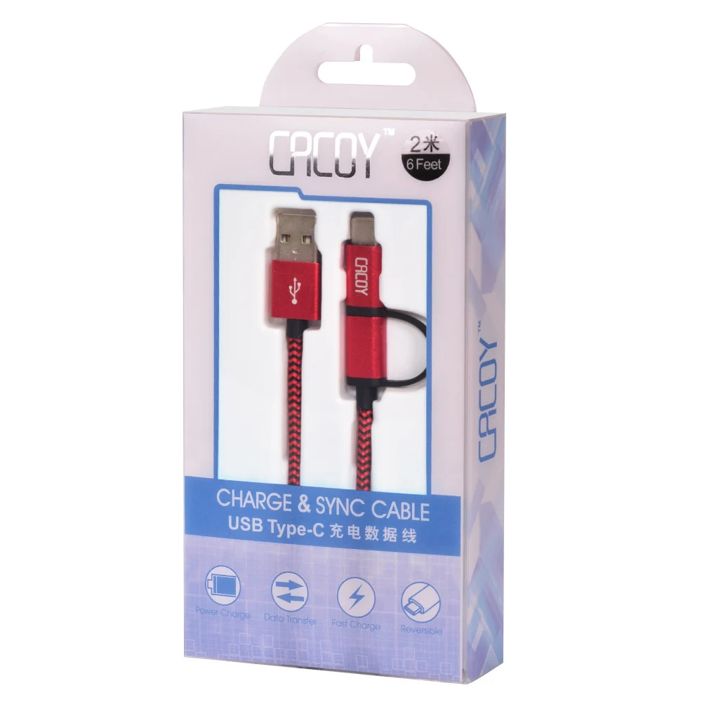 Cacoy 2M USB C to Micro Adapter [2 in 1] Cable Braided for Samsung Galaxy Note9/8/S9/S8 Nexus 5X/6P OnePlus 2/3 and More |
