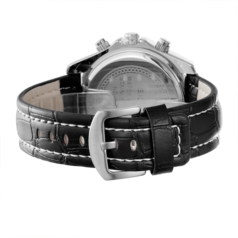 SKONE мужские бизнес кожаные часы люксовый бренд белый и черный хронограф Мужские