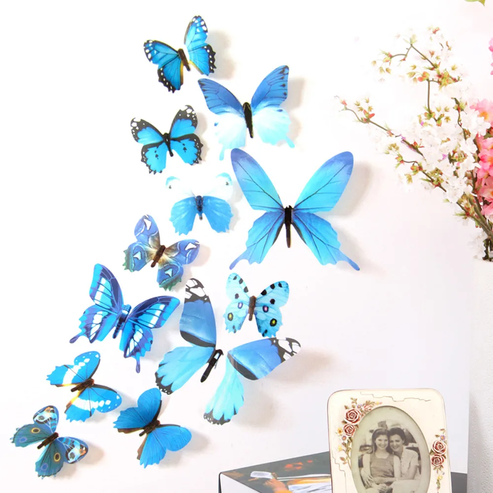 12 шт наклейки на стены декоративные для дома 3D бабочка радуги с заплатками