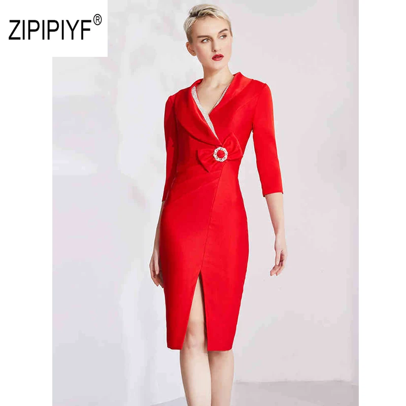 Original Zipipiyf Autumn Red 3/4 Sleeve Notched High Waist Women OL Office Bowknot Slim Front slit Pencil Work Dresses AB274
Original Zipipiyf Autumn Red 3/4 Sleeve Notched High Waist Women OL Office Bowknot Slim Front slit Pencil Work Dresses AB274