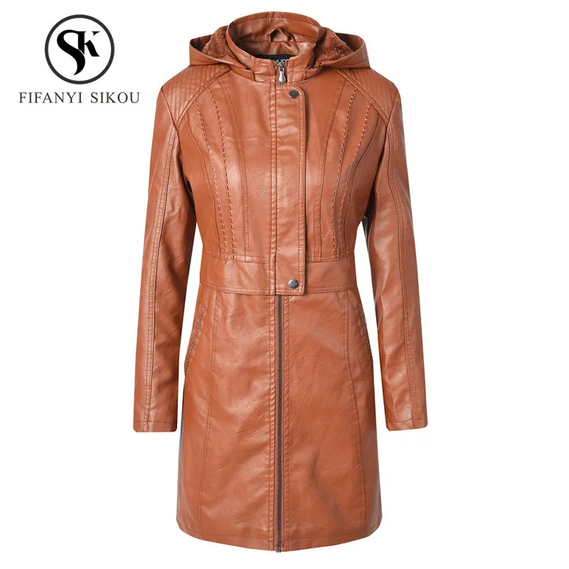 Autumn Winter Fashion Pu Leather Trench Coat women Zipper Long sleeve Hooded Long Trench Female Thick warm Overcoat High quality
Autumn Winter Fashion Pu Leather Trench Coat women Zipper Long sleeve Hooded Long Trench Female Thick warm Overcoat High quality