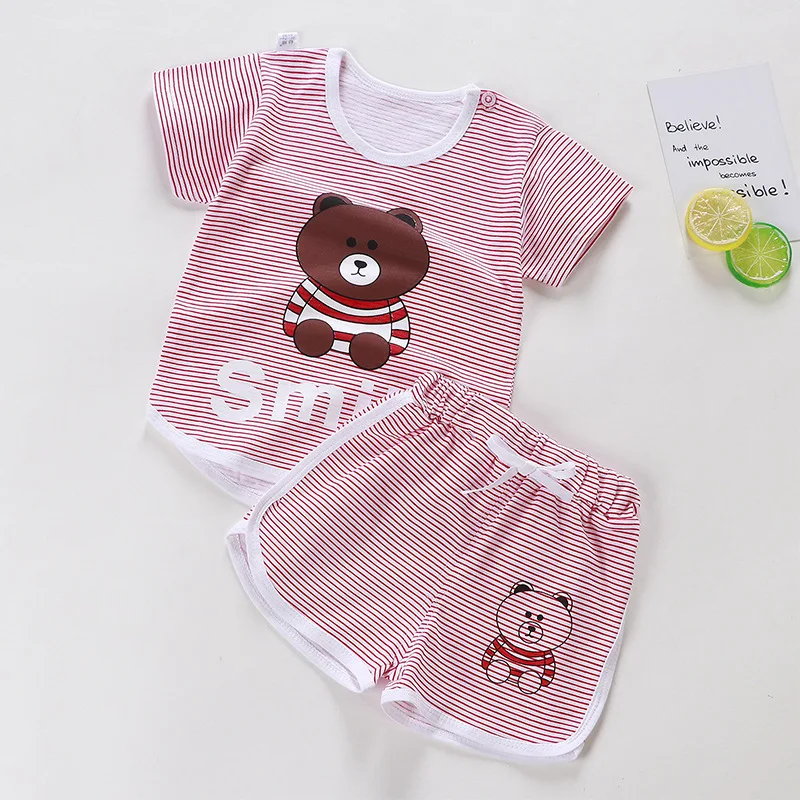 Boy and girl summer cotton fashion casual suit Children's striped T-shirt shorts two-piece Children's cartoon pattern set
Boy and girl summer cotton fashion casual suit Children's striped T-shirt shorts two-piece Children's cartoon pattern set