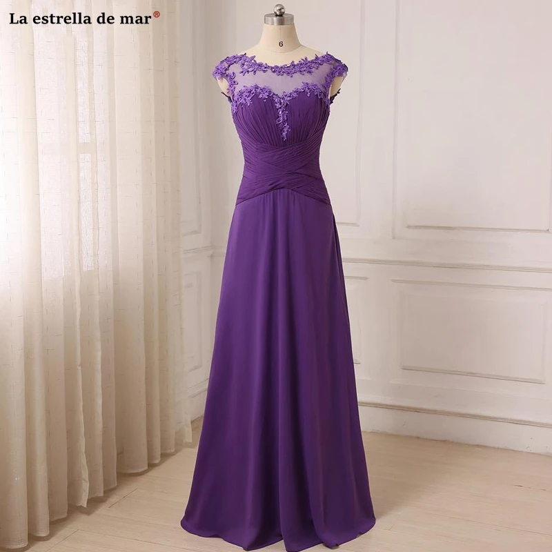 Purple Bridesmaid Dresses Chiffon Sheer Appliqued Lace A-line Real Picture Weddings Guest Dress Long Floor Length vestido madrin
Purple Bridesmaid Dresses Chiffon Sheer Appliqued Lace A-line Real Picture Weddings Guest Dress Long Floor Length vestido madrin
