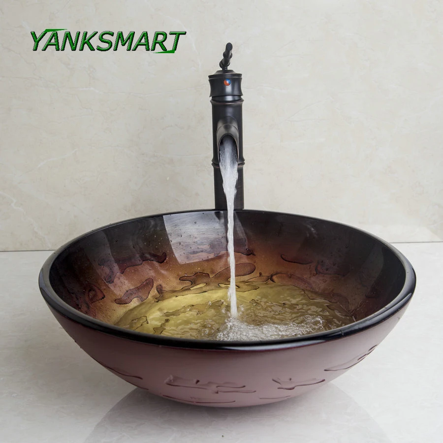 YANKSMART волнистый умывальник круглая раковина из закаленного стекла набор