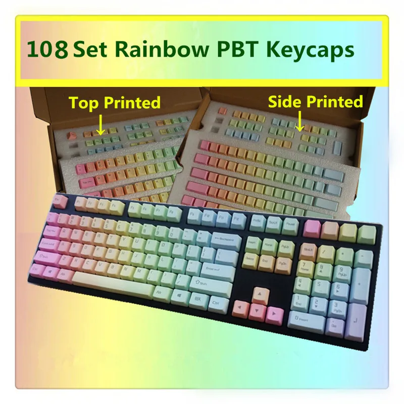 Rainbow Keycaps PBT Top/Side/Front Printed Cherry MX Key Caps For MX Switches Tenkeyless 87/104/108 Keys Mechanical Keyboards
Rainbow Keycaps PBT Top/Side/Front Printed Cherry MX Key Caps For MX Switches Tenkeyless 87/104/108 Keys Mechanical Keyboards