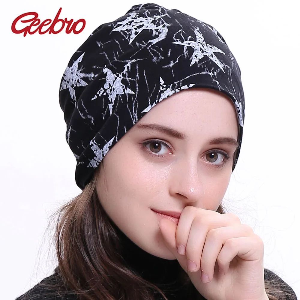 Geebro Women Knitted Star Print Beanies Hat Autumn Cap Solid Color Hip-hop Slouch Hats Unisex Skullies chapeu feminino DQ407M | Аксессуары