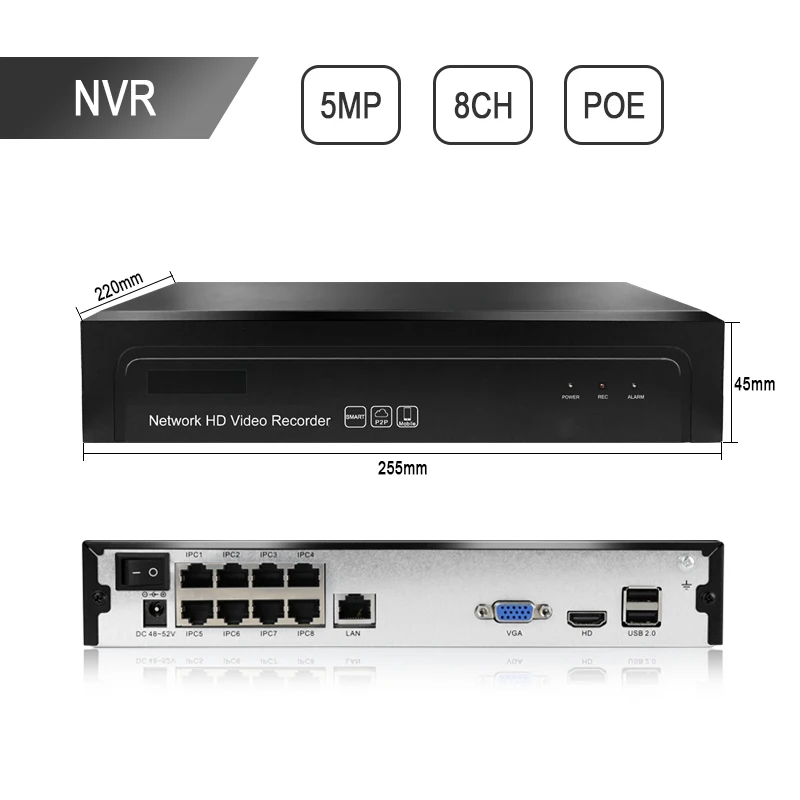 H.265 8CH 1080P 4K 5.0MP POE CCTV NVR Network P2P Recorder video Surveillance Security Remote view Onvif for camera
H.265 8CH 1080P 4K 5.0MP POE CCTV NVR Network P2P Recorder video Surveillance Security Remote view Onvif for camera
