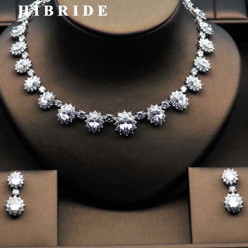 HIBRIDE Clear And Green Crystal CZ Bridal Jewelry Sets White Gold-Color Necklace Earring Set parure bijoux femme N-281
HIBRIDE Clear And Green Crystal CZ Bridal Jewelry Sets White Gold-Color Necklace Earring Set parure bijoux femme N-281