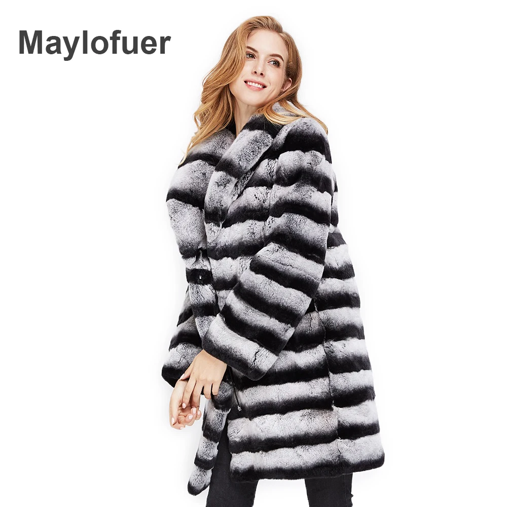 Maylofuer Natural Rex Rabbit Fur Coat Long Sleeves Chinchilla Color Fur Jackets Striped Pattern with Big Collar V-neck Warm coat
Maylofuer Natural Rex Rabbit Fur Coat Long Sleeves Chinchilla Color Fur Jackets Striped Pattern with Big Collar V-neck Warm coat