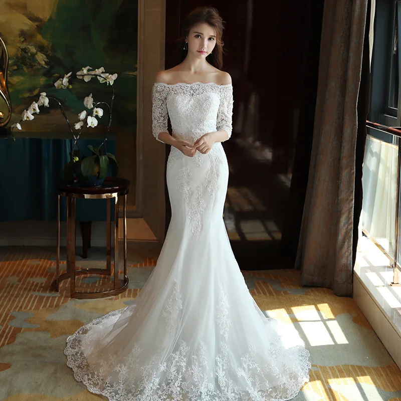 White Lace Boho Mermaid Wedding Dresses Half Sleeves Off The Shoulder Beach Bridal Dresses Elegant Wedding Gowns suknia slubna
White Lace Boho Mermaid Wedding Dresses Half Sleeves Off The Shoulder Beach Bridal Dresses Elegant Wedding Gowns suknia slubna