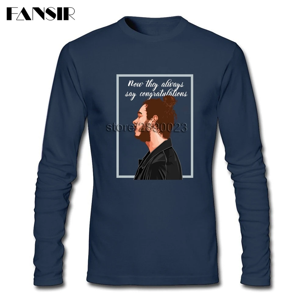В стиле хип хоп Post Malone футболки Для мужчин футболка с длинными рукавами круглым