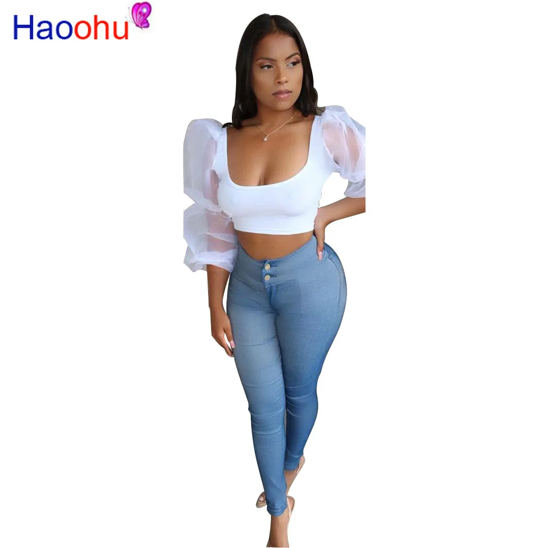 HAOOHU Summer 2019 mesh stitching long-sleeved vest women hot U-neck exposed umbilical rubber sleeves shirt YZ1104
HAOOHU Summer 2019 mesh stitching long-sleeved vest women hot U-neck exposed umbilical rubber sleeves shirt YZ1104