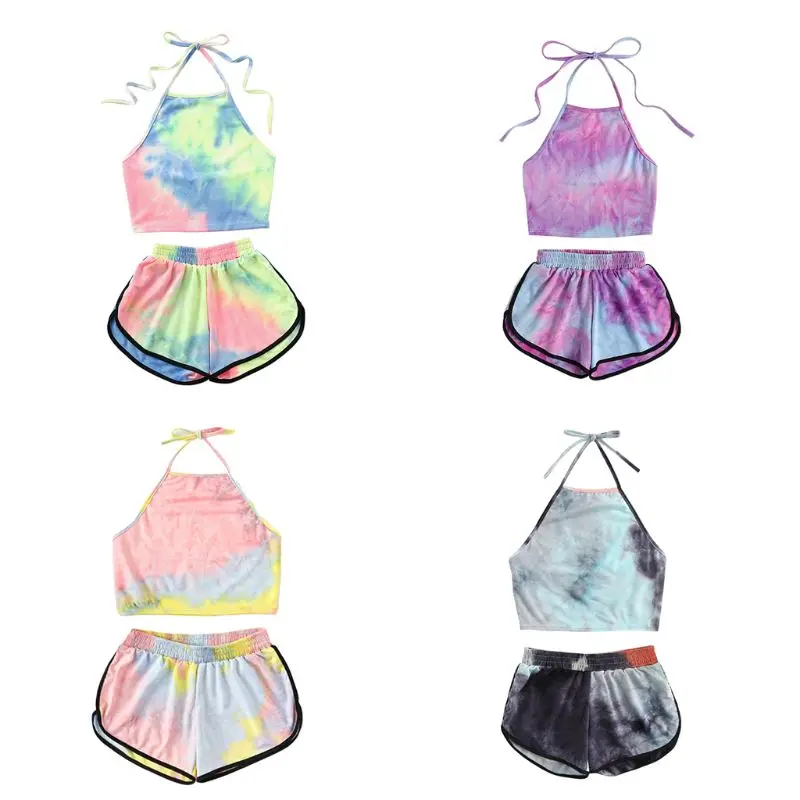 Womens Sexy Summer Two Piece Set Tie-Dye Gradient Colored Printed Halter Backless Crop Top Wide Leg Shorts Pants Suit Beachwear
Womens Sexy Summer Two Piece Set Tie-Dye Gradient Colored Printed Halter Backless Crop Top Wide Leg Shorts Pants Suit Beachwear