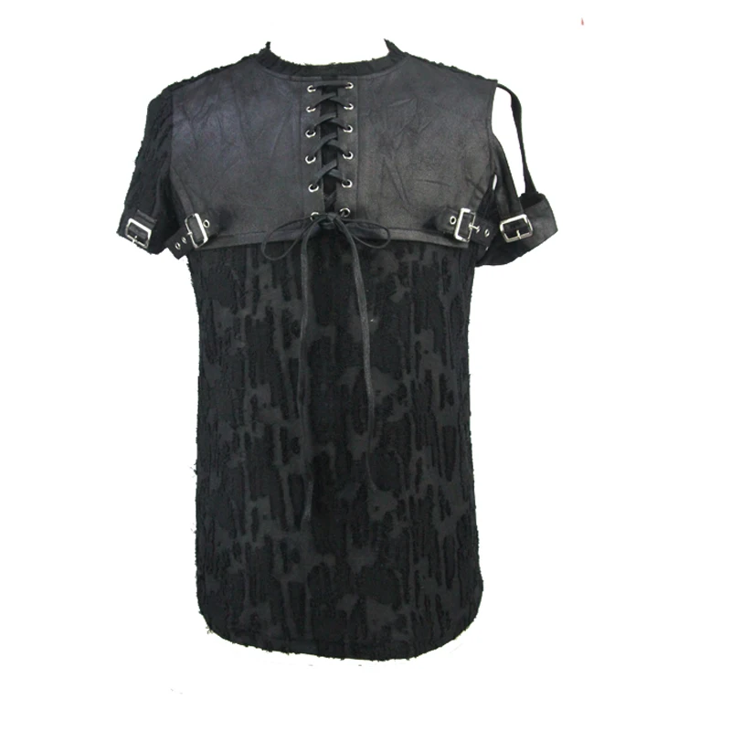 Steampunk Men Round Collar Hollow Sleeve T-shirt Pu Leather Stitching T-shirt Printing Bind Rivet
Steampunk Men Round Collar Hollow Sleeve T-shirt Pu Leather Stitching T-shirt Printing Bind Rivet