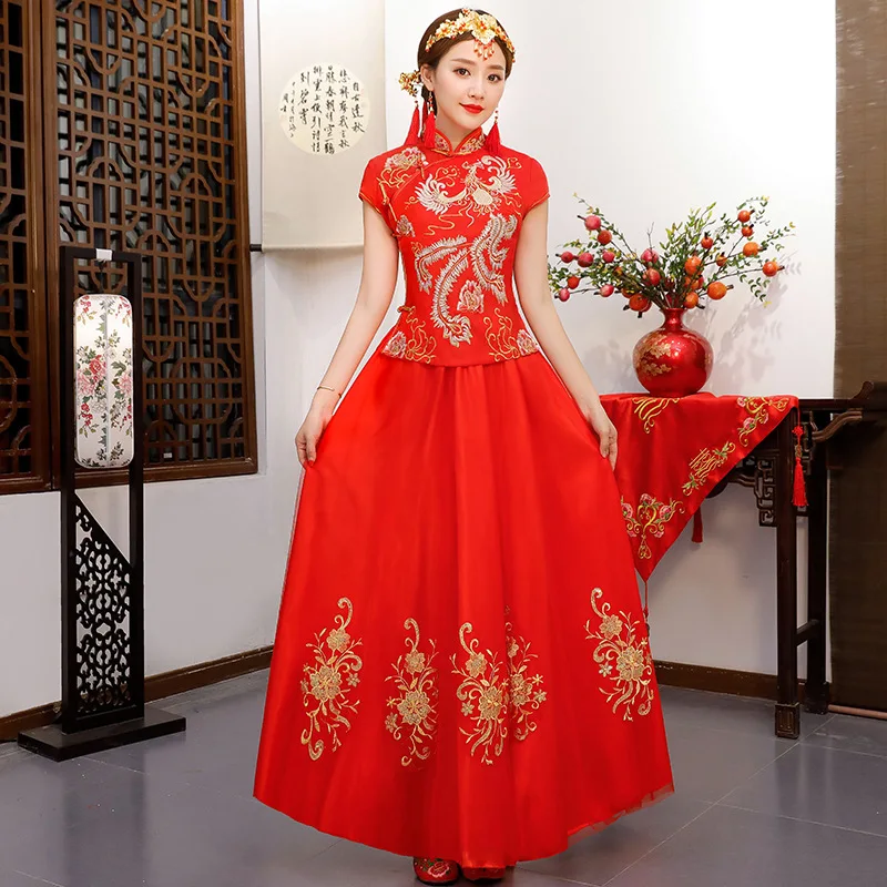 Oriental Asian Bride beauty Chinese traditional Wedding Dress Women Red Floral Embroidery Cheongsam Robe Long Party Qipao style
Oriental Asian Bride beauty Chinese traditional Wedding Dress Women Red Floral Embroidery Cheongsam Robe Long Party Qipao style