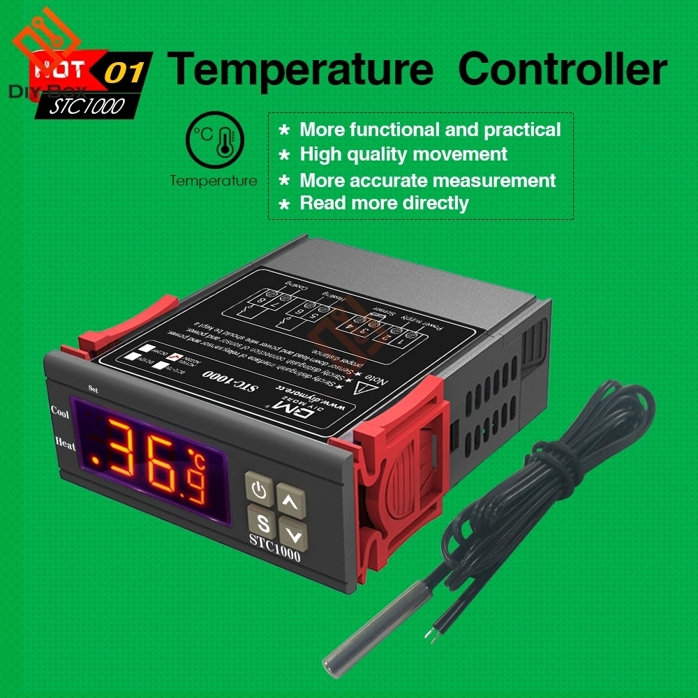 STC-1000 DC12-72V AC110-220V LED Digital Temperature Controller Sensor Two Relay Output Thermostat Incubator With Heater Cooler
STC-1000 DC12-72V AC110-220V LED Digital Temperature Controller Sensor Two Relay Output Thermostat Incubator With Heater Cooler
