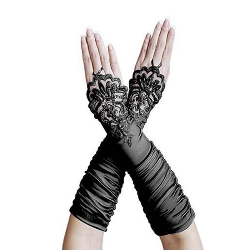 Elegant Women Bridal Gloves Fingeless Elbow Long Lace Beaded Wedding Accessories | Свадьбы и торжества