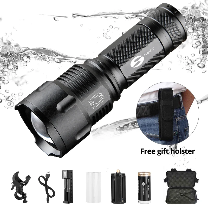 

SHENYU LED Flashlight 26650 Torch Waterproof Flashlight Cree XML t6 l2 600 lumen Zoomable Portable Bike Camping Light AA Battery