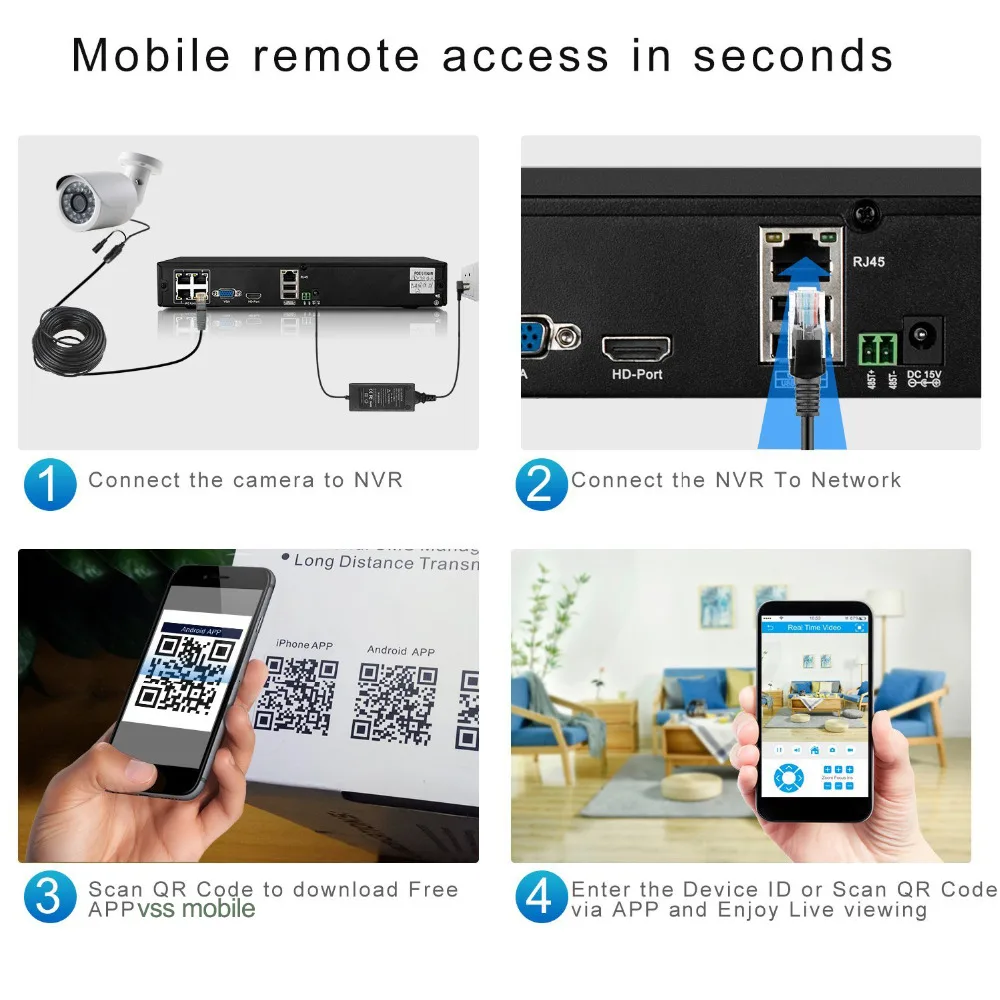 HD 1080 P POE 4 шт. 1.0MP IP Сетевая камера видеонаблюдения CCTV системы 720 4CH HDMI NVR оповещения