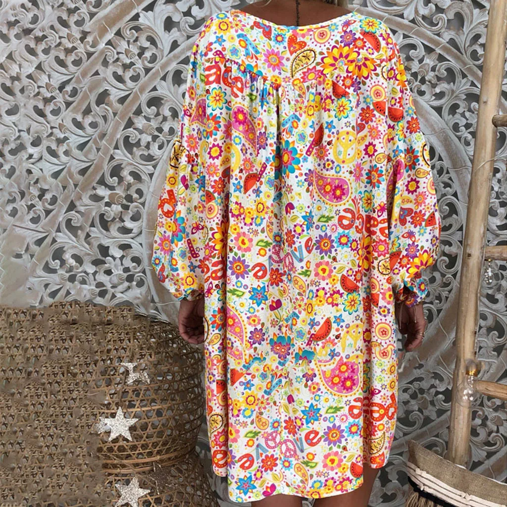 Summer Dress Women Boho Floral Print Plus Size Loose Long Sleeve V-Neck Mini Dress Casual Party Dress Robe Femme Vestidos
Summer Dress Women Boho Floral Print Plus Size Loose Long Sleeve V-Neck Mini Dress Casual Party Dress Robe Femme Vestidos