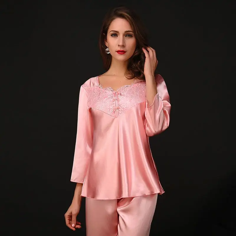 Womens Pajamas Sets Sexy Lace Satin Sleepwear Nighty Female Casual Silk Pijamas Feminino 2pcs/set Pyjama Suit Nightwear Homewear
Womens Pajamas Sets Sexy Lace Satin Sleepwear Nighty Female Casual Silk Pijamas Feminino 2pcs/set Pyjama Suit Nightwear Homewear