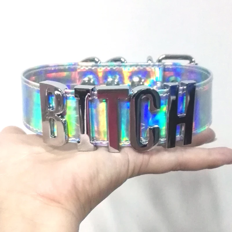 100% Handmade A-Z Letter Name Choker Holographic PU Leather Laser Word Collar Bondage Cosplay Choker Necklace
100% Handmade A-Z Letter Name Choker Holographic PU Leather Laser Word Collar Bondage Cosplay Choker Necklace