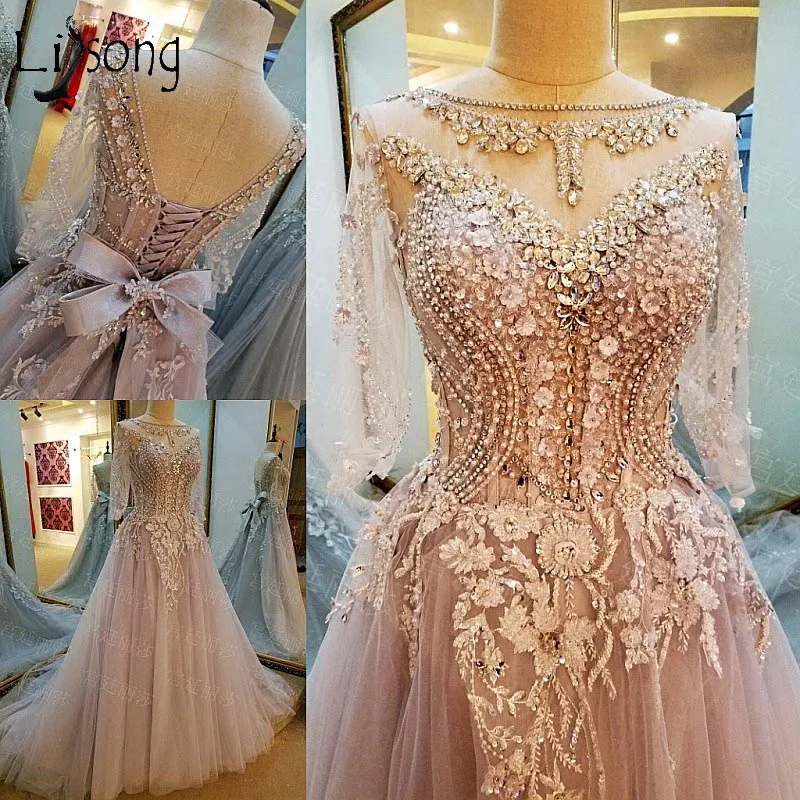 Abendkleider Crystal 3D Flower Long Evening Dresses Lace Half Sleeves A-line Bow Pearls Evening Gowns Dubai Evening Dress Abiye
Abendkleider Crystal 3D Flower Long Evening Dresses Lace Half Sleeves A-line Bow Pearls Evening Gowns Dubai Evening Dress Abiye