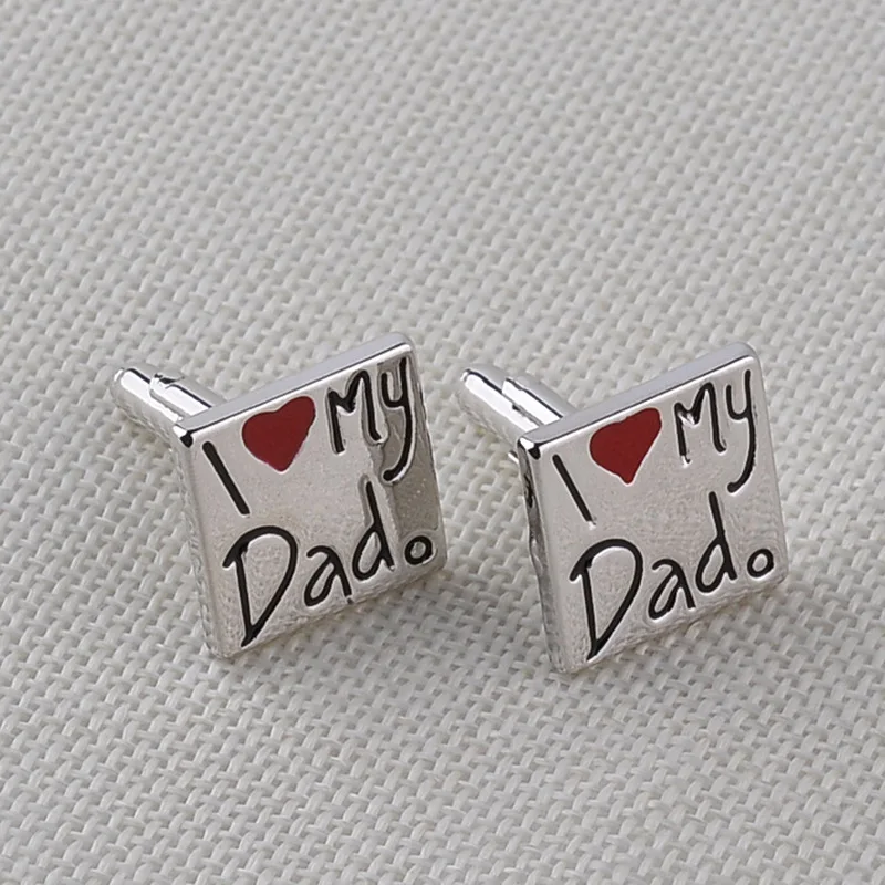 Запонки мужские квадратные простые запонки для джентльменов надпись Love I Dad