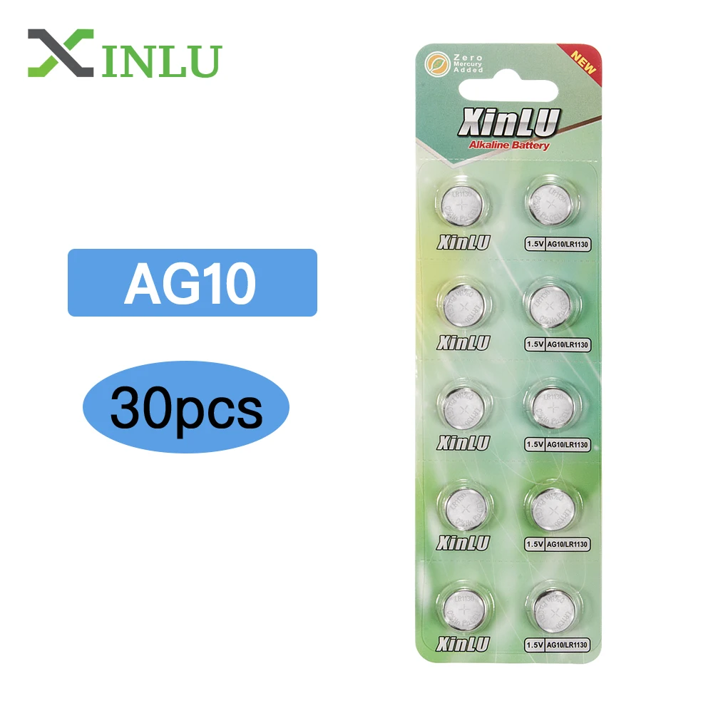30Pcs AG10 G10A SR1130 LR1130 390A D189 LR54 Alkaline Battery Button Cell Coin ,XINLU Battery
30Pcs AG10 G10A SR1130 LR1130 390A D189 LR54 Alkaline Battery Button Cell Coin ,XINLU Battery