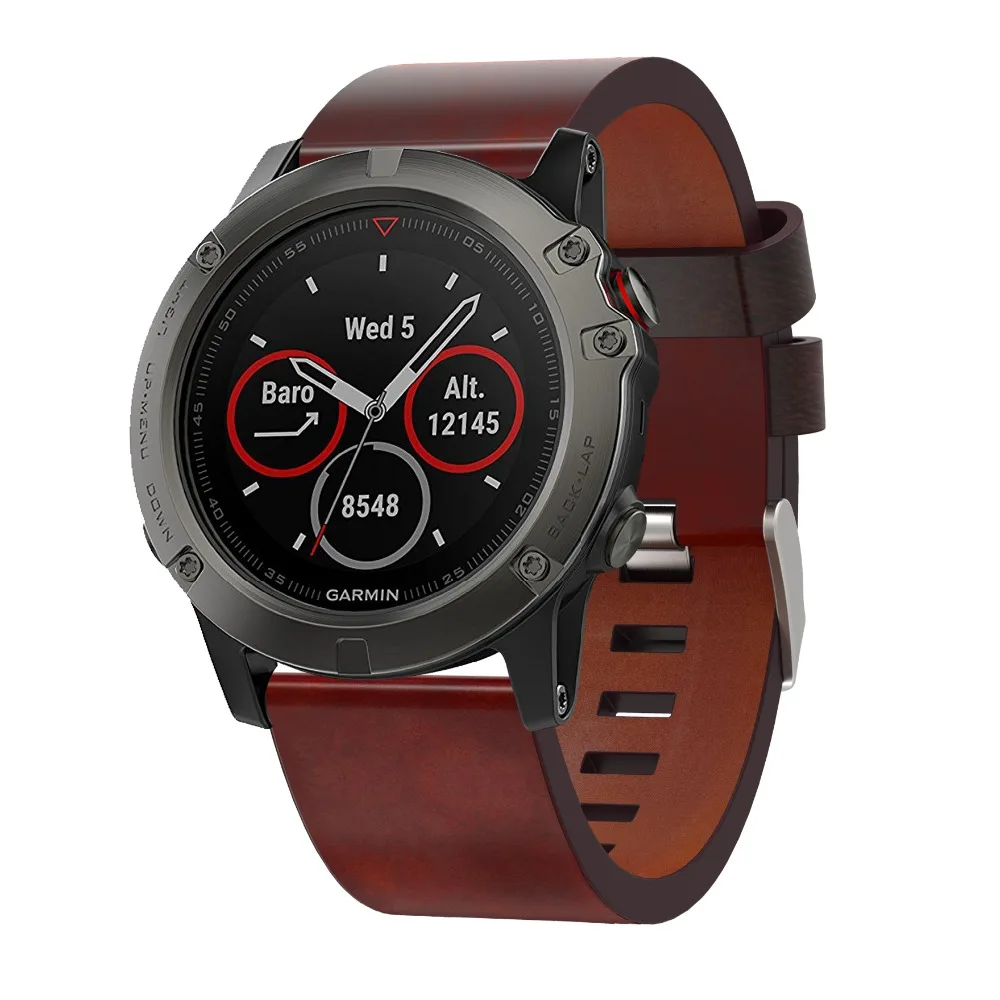 Ремешок кожаный для Garmin Fenix 5X/5X Plus быстросъемный браслет наручных часов