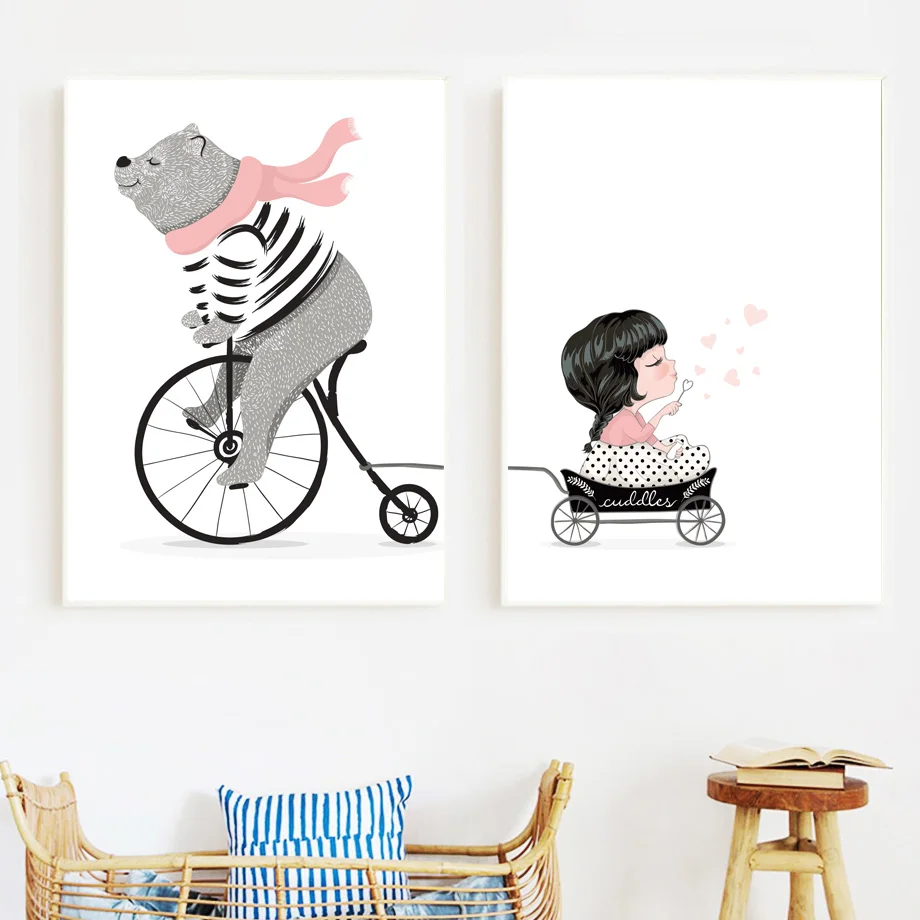 Cartoon Bear Bicycle Little Girl Princess Posters And Prints Nursery Wall Art Canvas Painting Wall Pictures Baby kids Room Decor
Cartoon Bear Bicycle Little Girl Princess Posters And Prints Nursery Wall Art Canvas Painting Wall Pictures Baby kids Room Decor