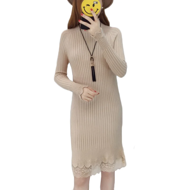 Lace Sweater Dress Women Pullover Long Korean Wild Slim Bottoming Shirt Plus Velvet Warm Knit Dress Women Autumn Winter Dresses
Lace Sweater Dress Women Pullover Long Korean Wild Slim Bottoming Shirt Plus Velvet Warm Knit Dress Women Autumn Winter Dresses