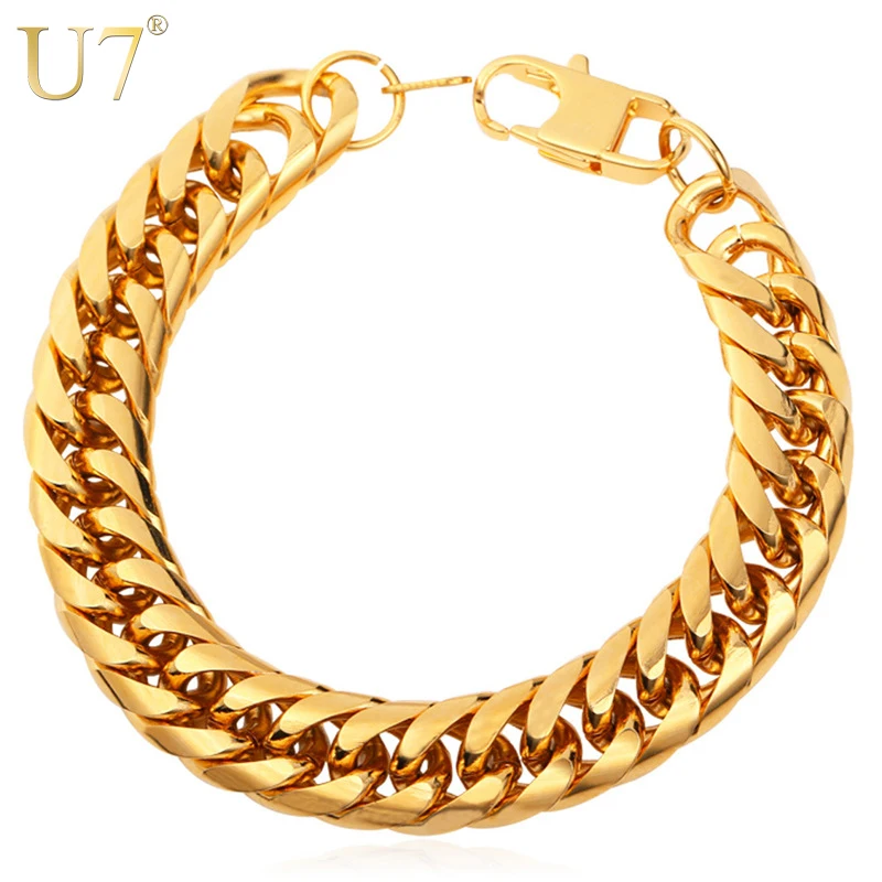 U7 Big Stainless Steel Bracelet Men Jewelry Wholesale Gold Color 21CM 13 MM Thick Cuban Link Chain Mens Bracelets H772
U7 Big Stainless Steel Bracelet Men Jewelry Wholesale Gold Color 21CM 13 MM Thick Cuban Link Chain Mens Bracelets H772