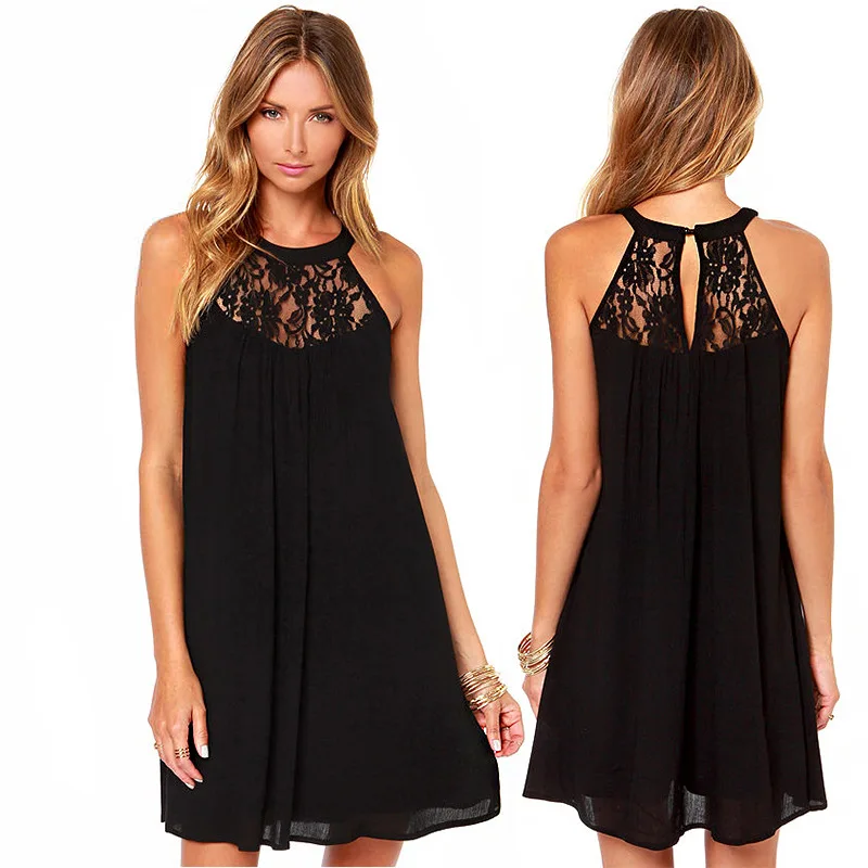 Fashion Summer Black white Sleeveless lace stitching chiffon Dress women's dress
Fashion Summer Black white Sleeveless lace stitching chiffon Dress women's dress