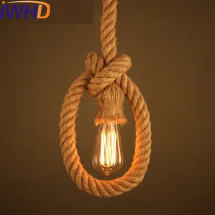 

IWHD Hemp rope Retro Pendant Lighting Loft Industrial Vintage Lamp Living room Pendant Light Fixtures Home Lighting Hanglamp