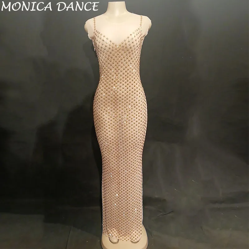 Women Sexy Net Yarn Long Dress Full Gold Sparkling Crystals Nightclub Birthday Party Stage Wear Singer Dancer Bling Costumes
Women Sexy Net Yarn Long Dress Full Gold Sparkling Crystals Nightclub Birthday Party Stage Wear Singer Dancer Bling Costumes