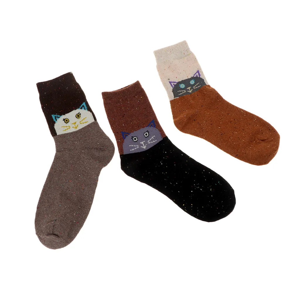 Модные женские хлопковые носки с рисунком кота теплые для девочек сезон