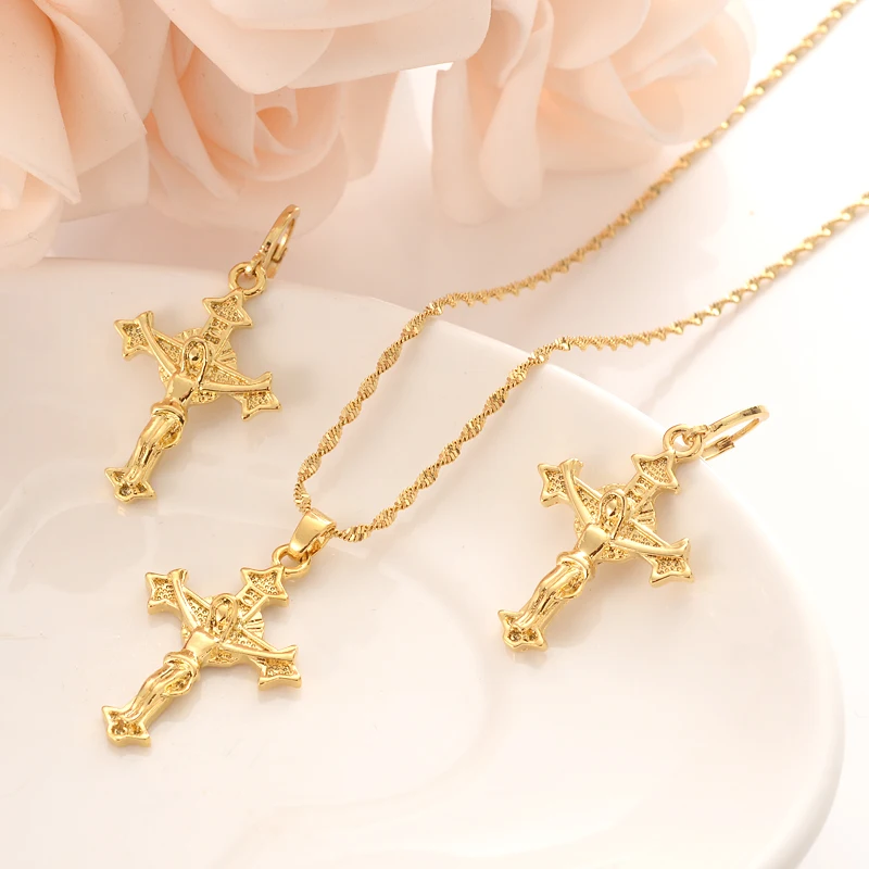 gold cross Pendant Necklace chain Earrings sets Jewelry Gold Christian jewelry sets for women girl Best Jesus Gifts souvenir
gold cross Pendant Necklace chain Earrings sets Jewelry Gold Christian jewelry sets for women girl Best Jesus Gifts souvenir