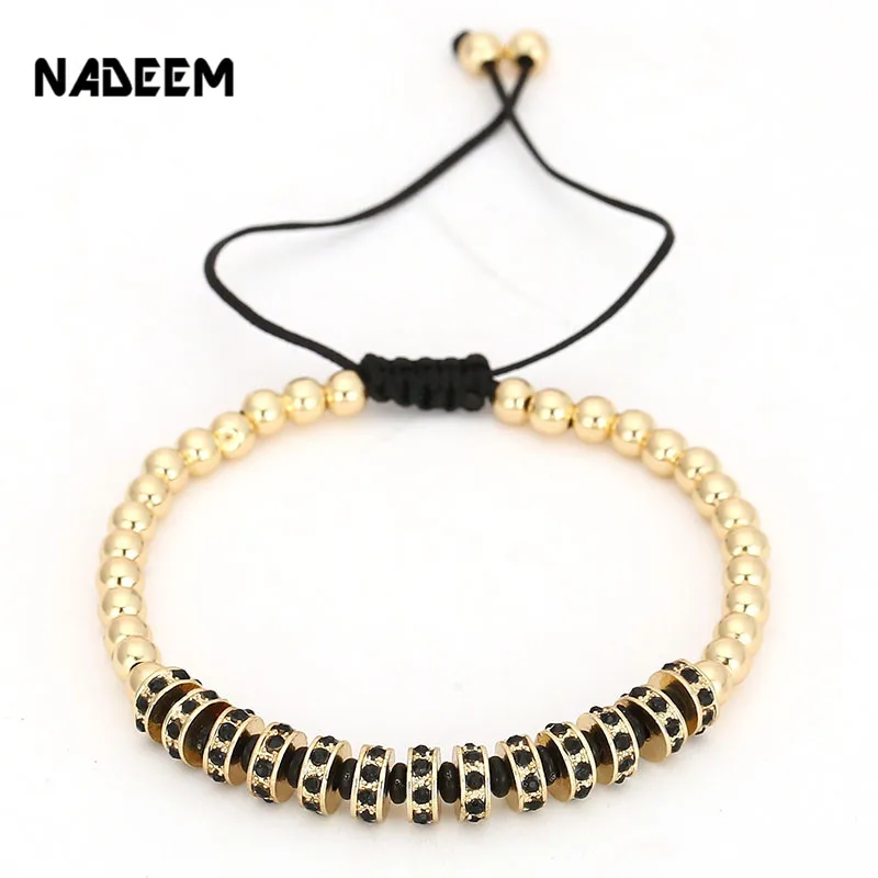 NADEEM 2017 New Trendy Men Women'S Braided 6MM Gold Color Micro Pave Black CZ Circle Charm Bead Strand Macrame Bracelet Jewelry
NADEEM 2017 New Trendy Men Women'S Braided 6MM Gold Color Micro Pave Black CZ Circle Charm Bead Strand Macrame Bracelet Jewelry