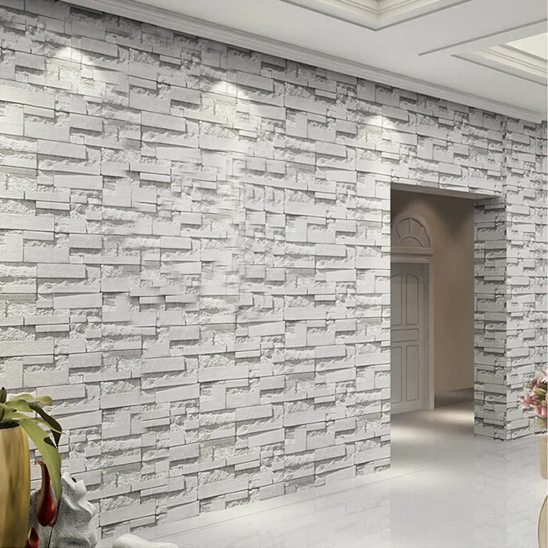 

3D Embossed Vinyl Wall Paper Rolls Home Decor Papel De Parede 3D Living Room Stone Brick Wall PVC Waterproof Wallpaper For Walls