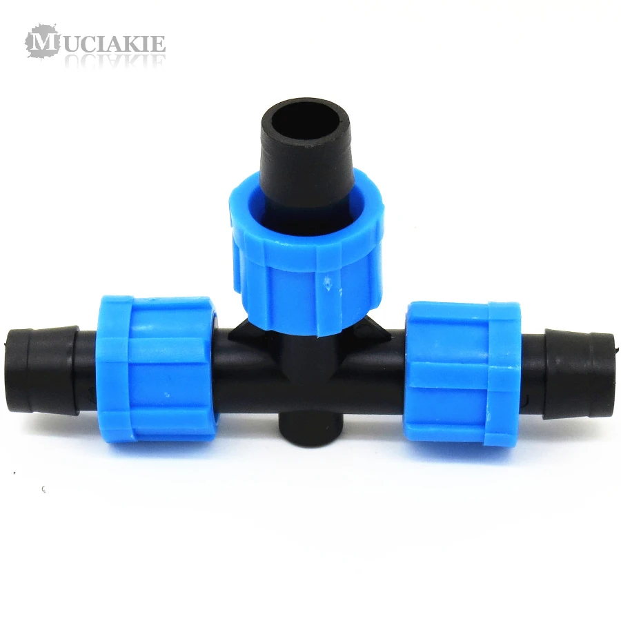 

MUCIAKIE 1PC DN16 Universal Nut Lock Tee Fits 16mm Tubing Garden Drip Irrigation Connector Adapter Coupling Fittings