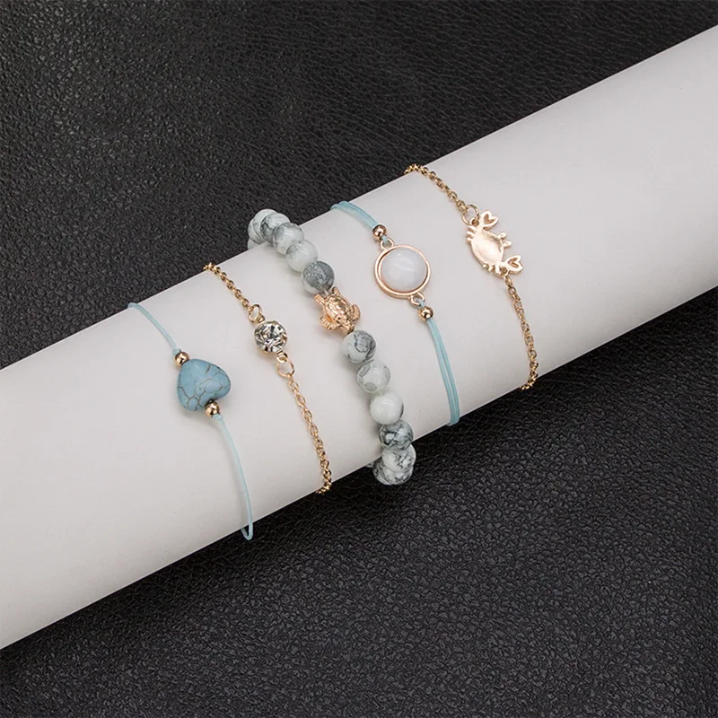 Cute Turtle bracelets Beaded Chain Multilayer Pendant Gold color travel Bracelet Set trendy Jewelry Christmas Gift | Украшения