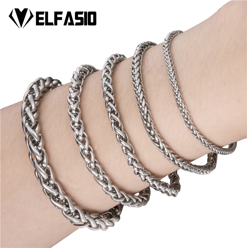 Elfasio 18cm 20cm 23cm Mens Bracelet Silver Color Wheat Chain Stainless Steel Bracelet for Women Men's Jewelry
Elfasio 18cm 20cm 23cm Mens Bracelet Silver Color Wheat Chain Stainless Steel Bracelet for Women Men's Jewelry