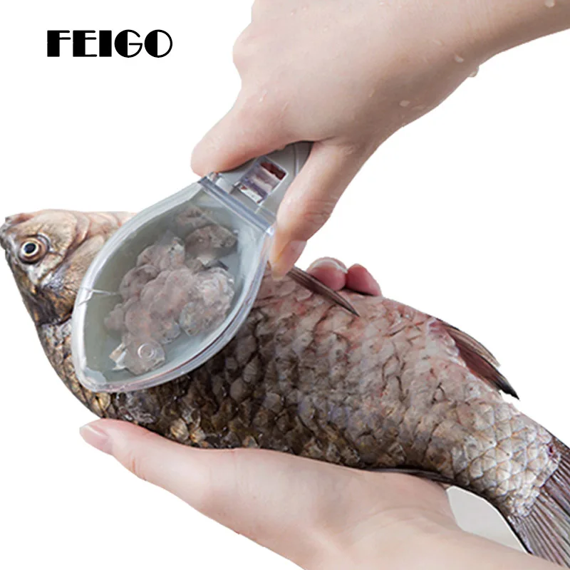 

FEIGO 1Pc Multifunctional Fish Clean Scales Fish Killing Knife Scraping Scale Clear Cover Fish Scaler Kitchen Cooking Tools F753