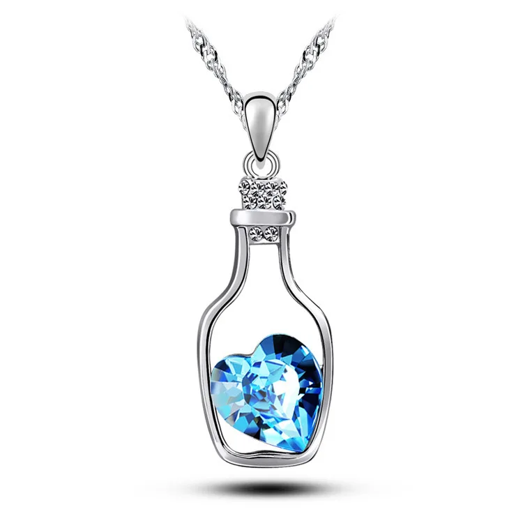 925 Sterling Silver 3 Color Wishing Bottles Crystal Necklace Women Fashion Heart Summer Jewelry
925 Sterling Silver 3 Color Wishing Bottles Crystal Necklace Women Fashion Heart Summer Jewelry