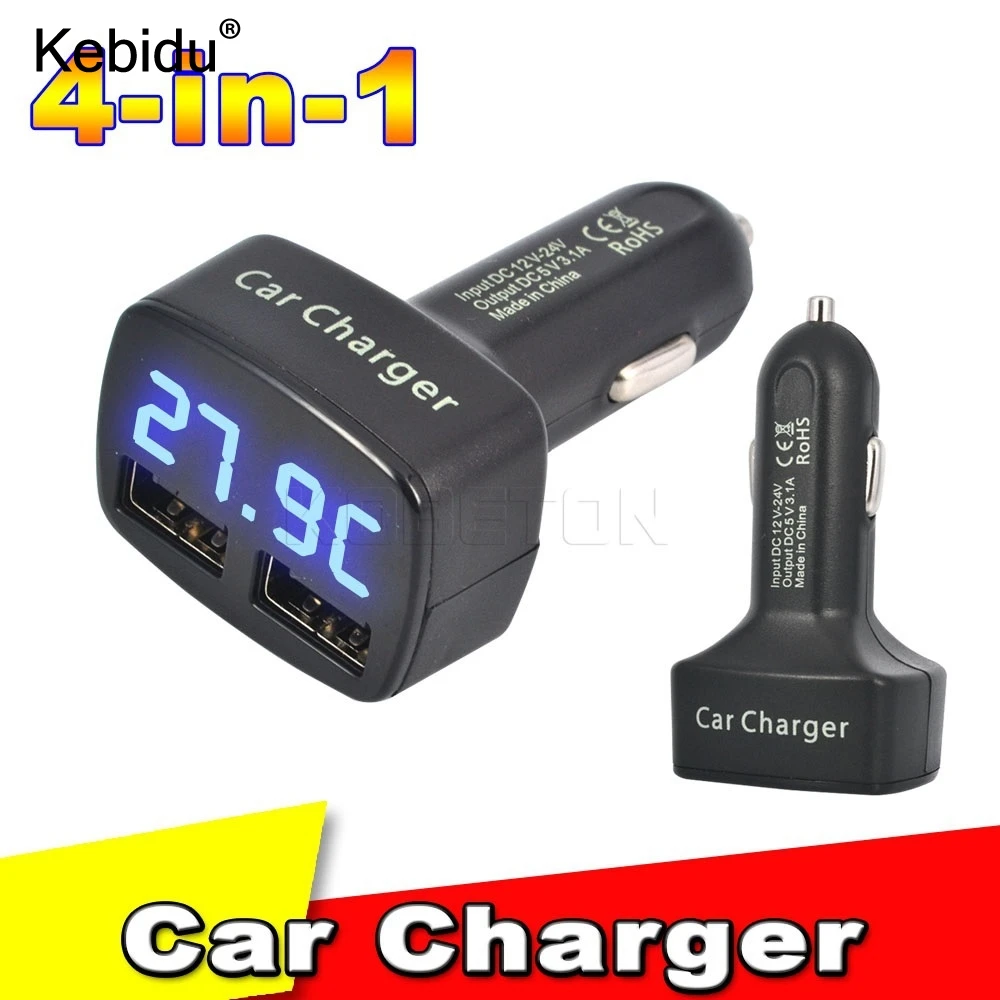 kebidu 12-24V 4 in 1 Car Charger Dual DC5V 3.1A USB with Temperature/Voltage/Current Meter Tester Adapter Digital Display
kebidu 12-24V 4 in 1 Car Charger Dual DC5V 3.1A USB with Temperature/Voltage/Current Meter Tester Adapter Digital Display