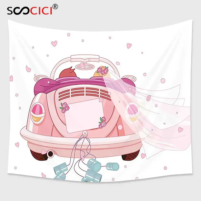Cutom Tapestry Wall Hanging,Wedding Decorations Happy Bride and Groom in Old Fashioned Car Hearts Blue Cans Light Pink Blue
Cutom Tapestry Wall Hanging,Wedding Decorations Happy Bride and Groom in Old Fashioned Car Hearts Blue Cans Light Pink Blue