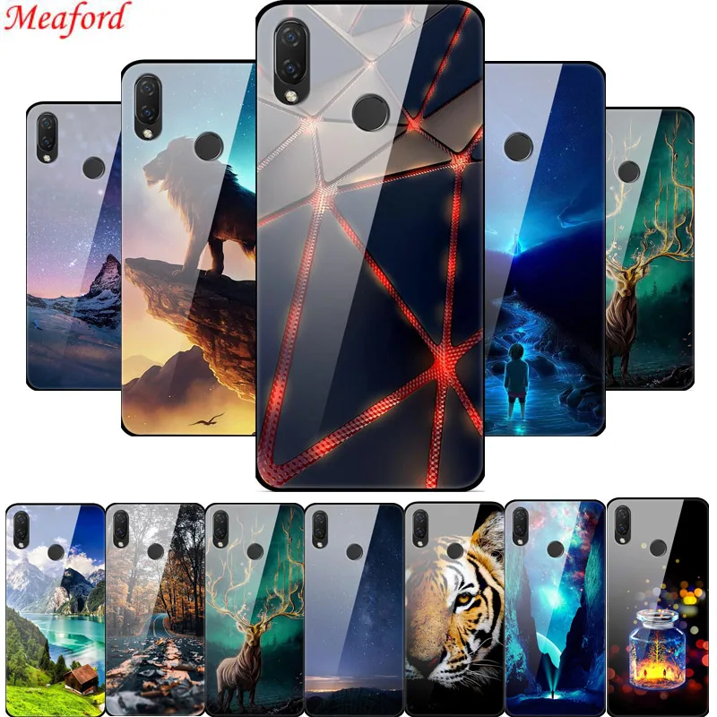 Чехол с закаленным стеклом для Huawei Nova 3 6 дюйма задняя крышка 3i P Smart Plus чехол Honor