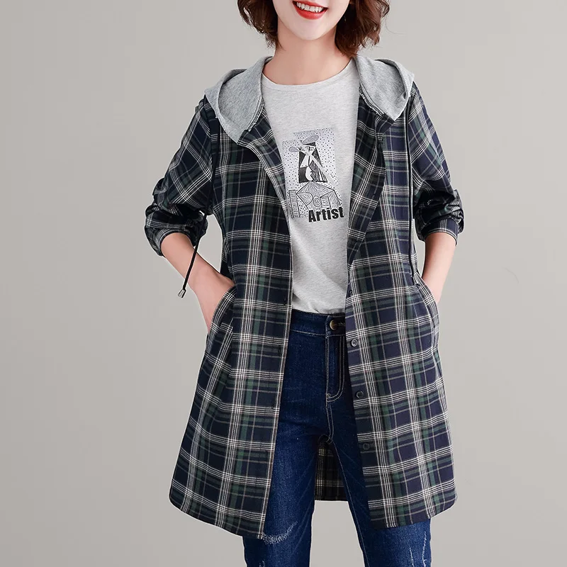 2019 Spring New Trench Fashion Lattice Large Size Women's Long Hooded Loose Korean Casual Ladies Slim Windbreaker Casual Coats
2019 Spring New Trench Fashion Lattice Large Size Women's Long Hooded Loose Korean Casual Ladies Slim Windbreaker Casual Coats